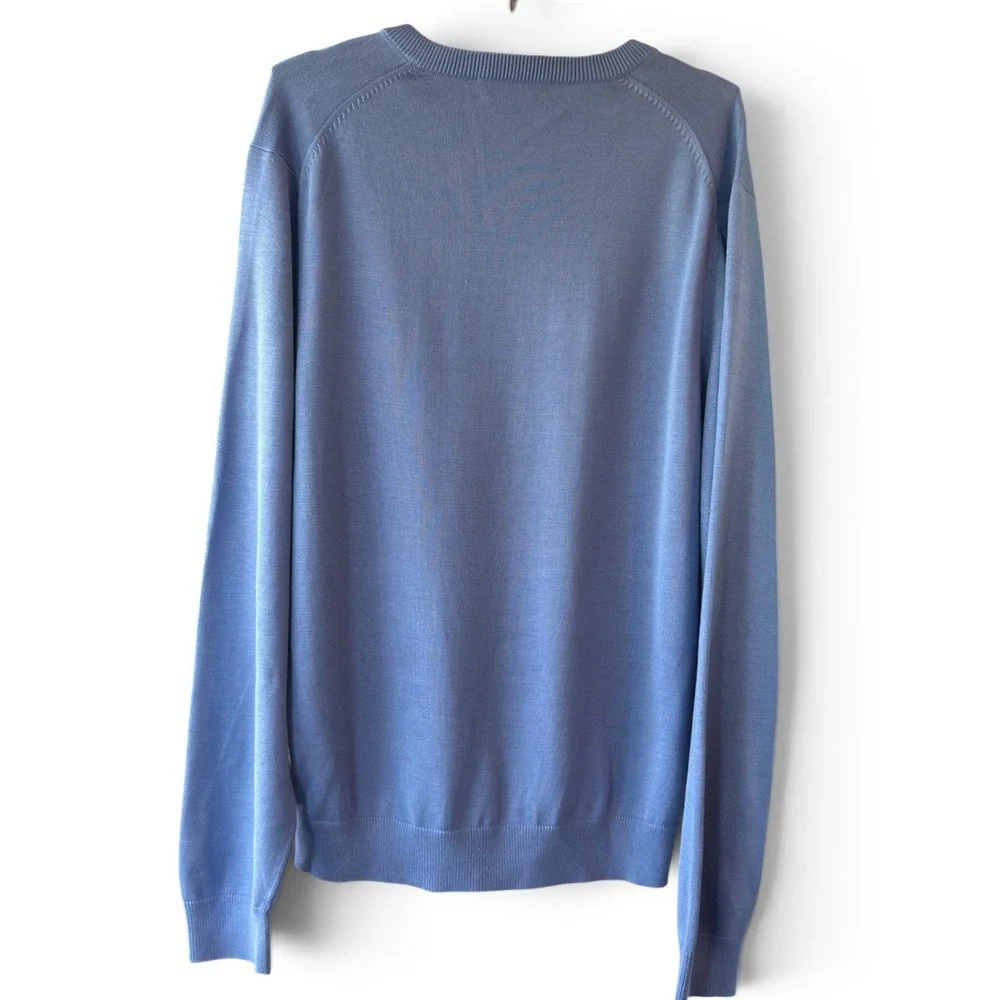 Brooks Brothers Men's V-Neck Sweater Size Medium Blue Silk Cotton Preppy Office